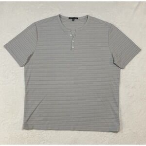 Robert Barakett Shirt Mens XXL Gray Striped Henley Dobson Y-Neck Dexter Morgan
